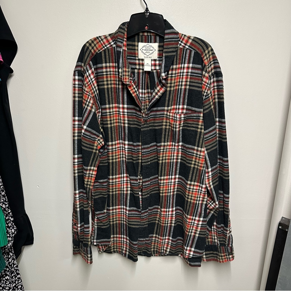 Men's St. John's Bay Brown Button Down Plaid Flannel Shirt Size xxl